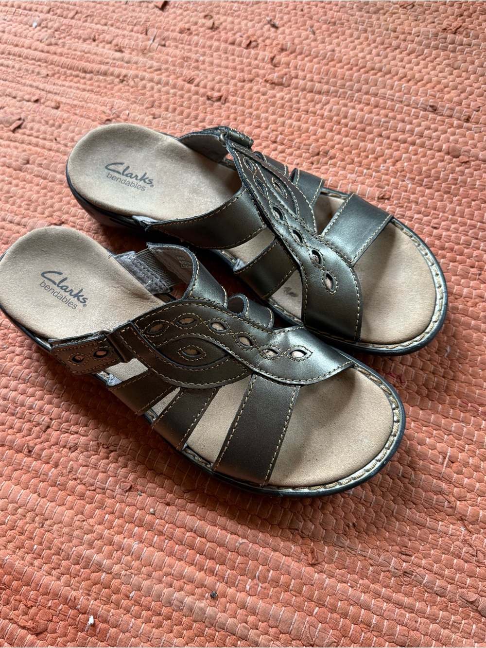 Clarks Metallic Brown Cutout Slide Sandals